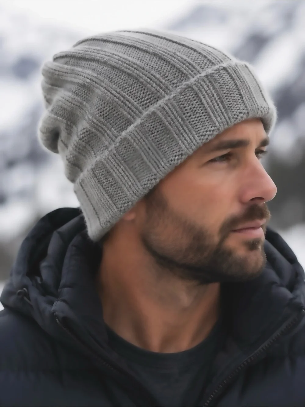 Vince Marled Gray Ribbed Knit Beanie Hat Merino Wool Cashmere Blend Unisex New